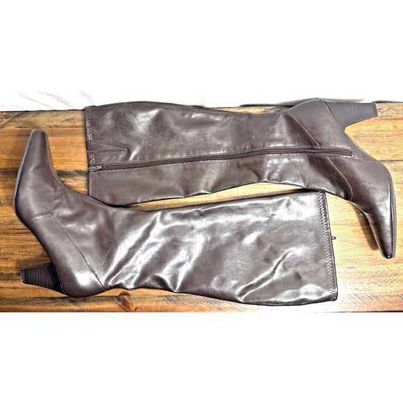 Aerosoles Tall Boots Size 9.5 Dark Brown Faux Leather Knee High Full Zip Styled - Picture 1 of 9